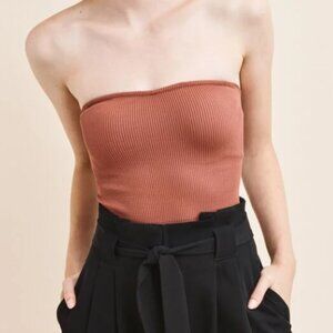 Dynamite Cropped Ribbed Pink Bandeau Strapless Tube Top
